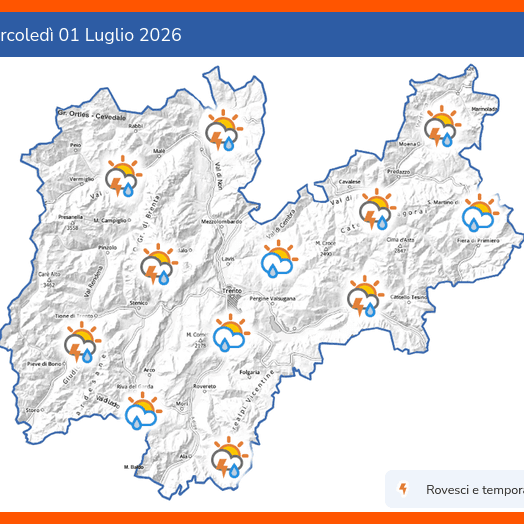 Altri temporali attesi in Trentino, temperature in diminuzione